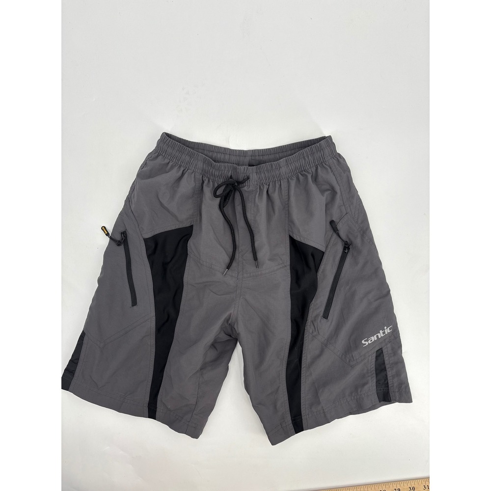 Santic Mens Cycling Shorts Gray Black Padded Liner Zipper Pockets Bike MTB 28W